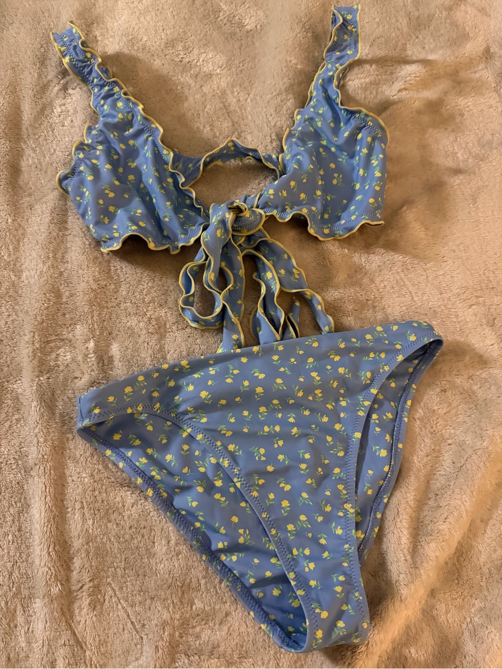 Kulani Kinis Blue Floral Ruffle Tie-Back Bikini